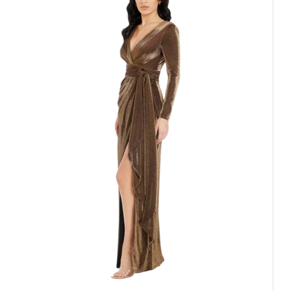 Dress the Population Metallic Bronze Wrap Maxi Dress